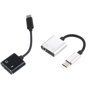 

2x Type C Adapter Aux o Adapter USB Type C to 3.5mm Earphone Jack for Xiaomi Mi 6 Without 3.5 Jack(Black&Silver)
