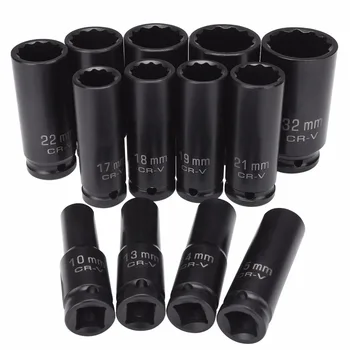 

13pcs Impact Socket Set 1/2" 10-32mm Universal Socket Metric Drive Deep Socket Set Wrench for Air Pneumatic Tool Repair Tools
