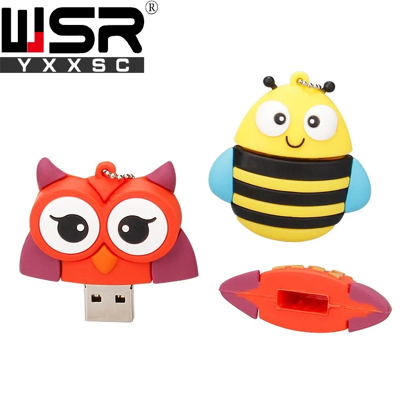 Флеш-накопитель USB 2,0 с мультипликационным принтом, 32 ГБ, 64 ГБ, 128 ГБ, Фокс, пингвин, пчела, Сова, карта памяти, 4 ГБ, 8 ГБ, 16 ГБ, высокая скорость, водонепроницаемый, лучший компьютерный подарок