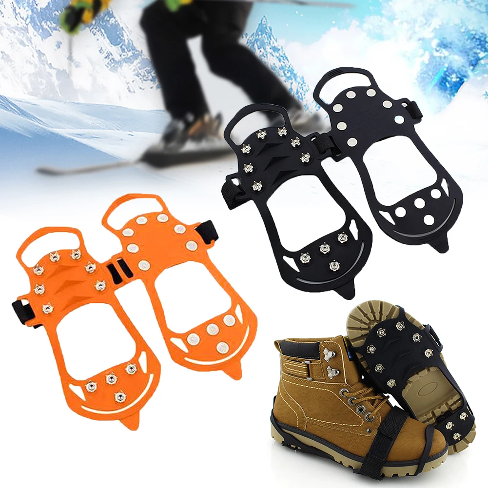 11 Teeth Spikes Cleats Climbing Stud Shoe Cover Silicone Hiking Anti-slip Crampons Outdoor Walking Ice Gripper