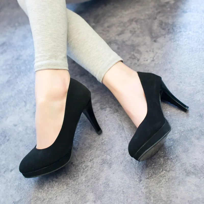 

2018 Suede Thin Heeled Waterproof Platform Commuting Women High Heels Workplace Fashion High Heels Versatile WOMEN'S Shoes Four