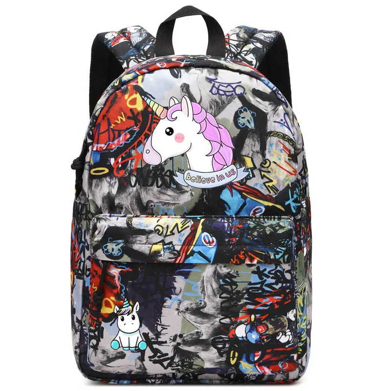style1 Graffiti Радужный рюкзак с единорогом, школьная сумка для студентов, модный рюкзак с граффити, повседневный рюкзак, многоцветная и многоцветная - Цвет: style1 Graffiti