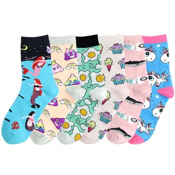 

Animal Food Crew Funny SocksWomen ice cream Dog shark Unicorn Pattern Socks Novelty Gift Sokken Unisex Skateboard Socks