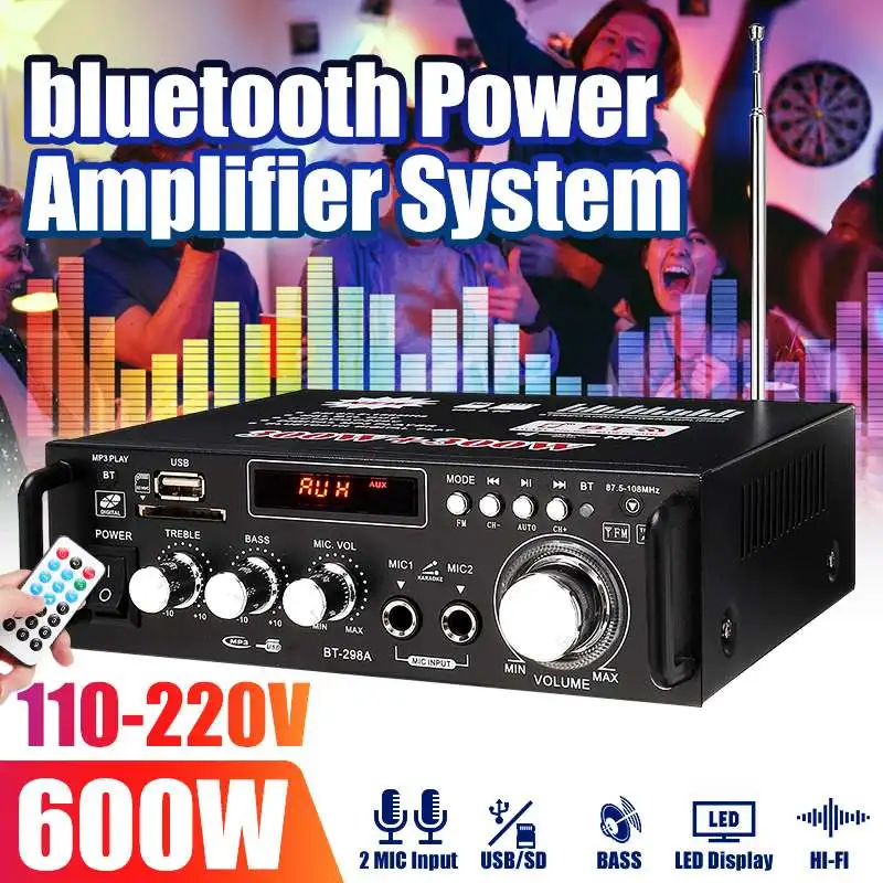

110V-220V 600W Hifi Car Speakers Amplifier Audio Bluetooth Power Amplifier LED Display Karaoke Home Theater Amplifier 2 Channel