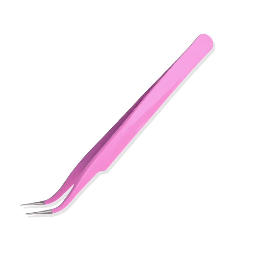 pink Curved Антистатические пинцеты из нержавеющей стали, аксессуары для ногтей JS11 - Цвет: pink Curved