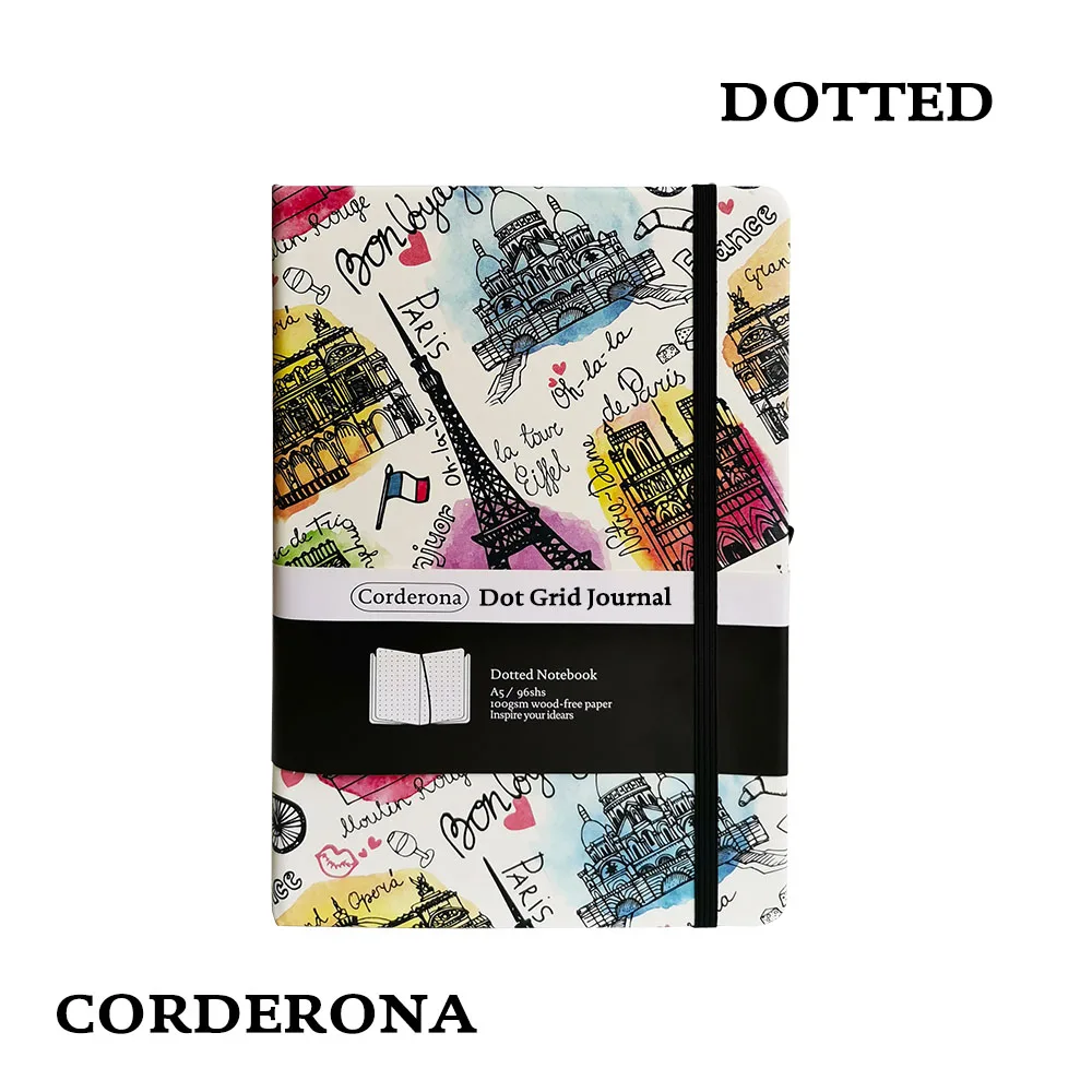 Paris Bala Pontilhada Caderno Dot Grid Journal Capa Dura Banda Elástica Viagem Diário Planejador a5 2 Material escolar e de escritório