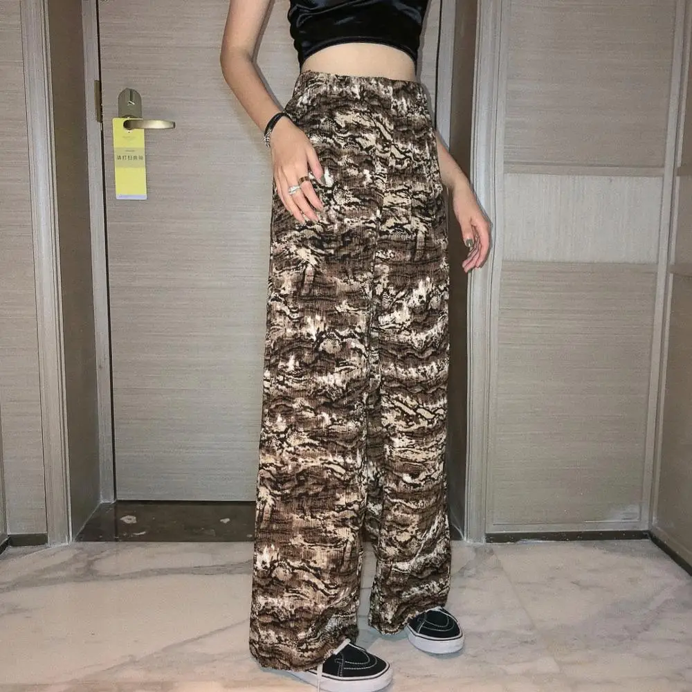 Crinkle patterned floor pant with high waist and slight drape trousers loose versatile casual pants for summer | Женская одежда