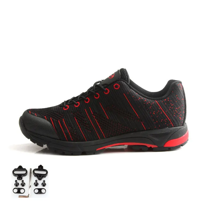 red with cleat Tiebao MTB велосипедная обувь для отдыха на открытом воздухе спортивные кроссовки спортивная дышащая велосипедная обувь с самоблокирующимся замком zapatillas de ciclismo - Цвет: red with cleat