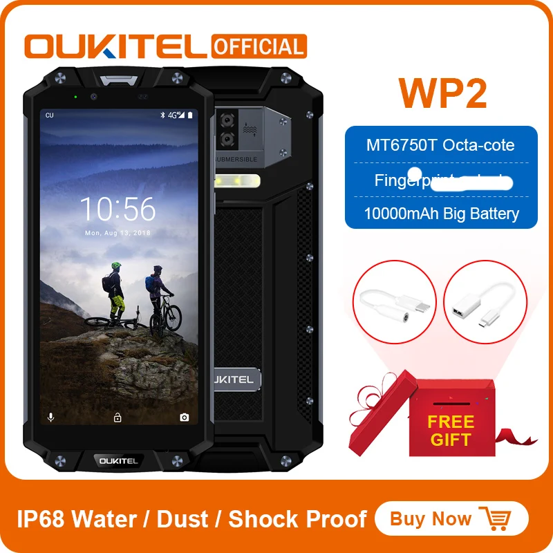 OUKITEL WP2 10000 мАч IP68 водонепроницаемый пылезащитный ударопрочный смартфон 4 Гб 64 MT6750T