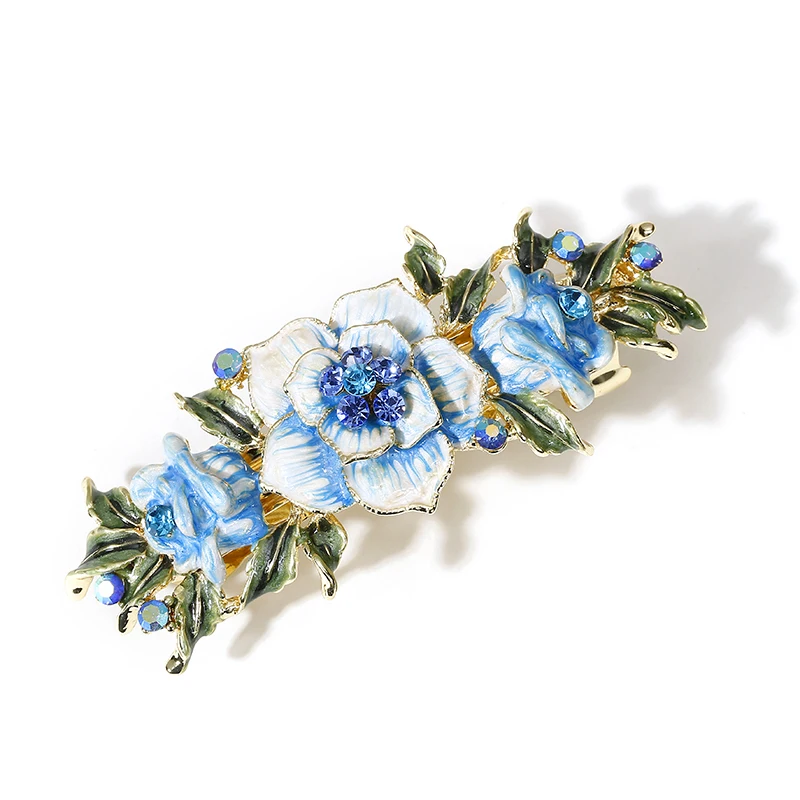 Muylinda Enamel Flower Chinese Hair Clip Jewelry Vintage Rose Rhinestone Hair Pin Barrettes Women Banquet Hair Accessories - Окраска металла: blue