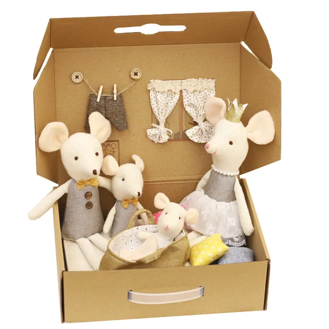 Toys For Girls Cute Baby Dolls Boy Girl The mouse family Mini plush doll house cute mouse doll box family toys 6