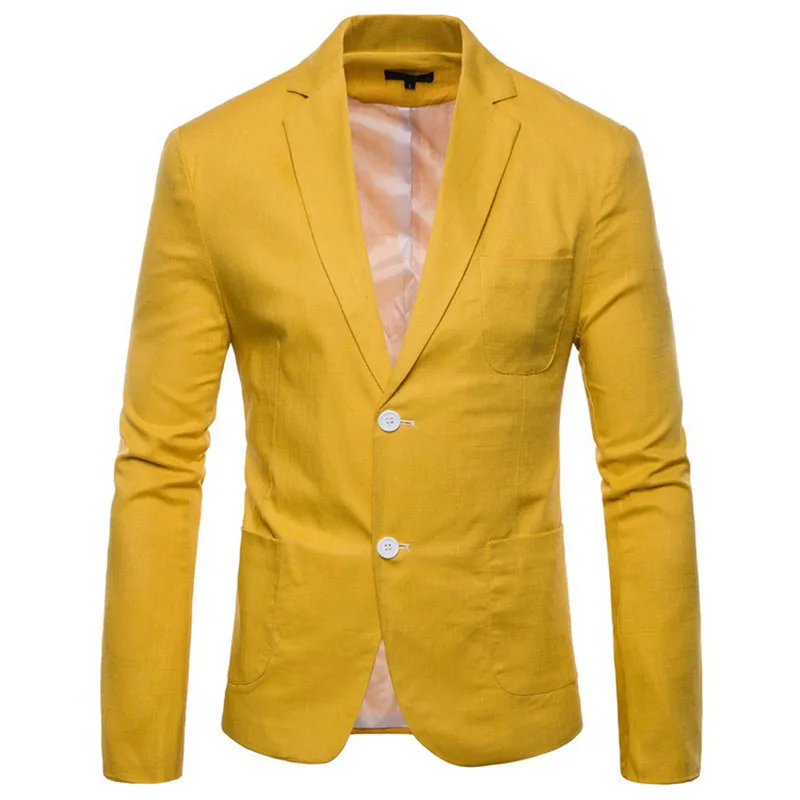 Новая мода Для мужчин пиджаки корейский Slim Fit осенняя одежда верхняя одежда плюс Размеры с длинным рукавом Smart повседневные куртки пальто для мужчин M-4XL - Цвет: Yellow