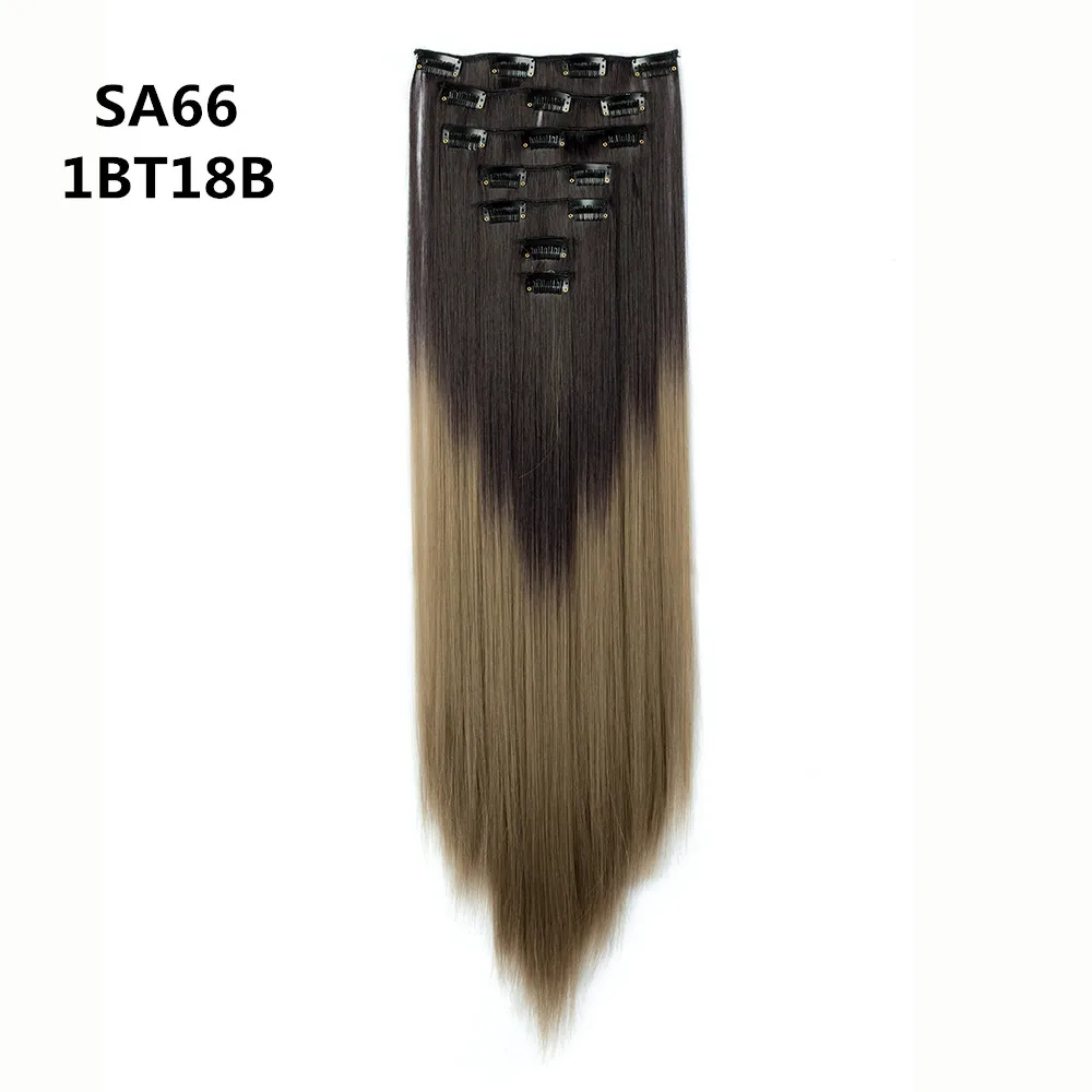 MERISI HAIR 22 Synthetic Deep Wave Hair Heat Resistant Light Brown Gray Blond Women Hair Extension Set Clip In Ombre Hair - Color: SA66 1BT18B
