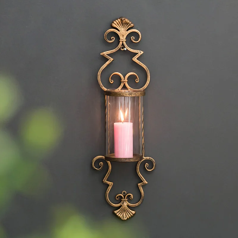 

Wall Hanging Iron Holder Candle Metal Gold Retro Wall Candle Holders Nordic Candlestick Wedding Bougeoir Tea Light Holder