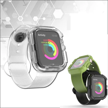 

Sport band + case for Apple Watch 44mm 40mm TPU protector case strap 2 in 1 bracelet for iwatch series 4 44 40 I watch bands