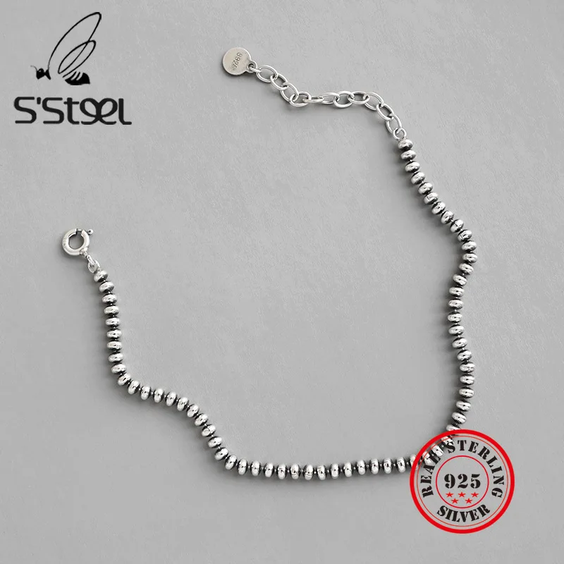 

S'STEEL 925 Sterling Silver Bracelets For Women Concise Bead Chain Retro Bracelet Pulseras Plata De Ley 925 Mujer Fine Jewelry