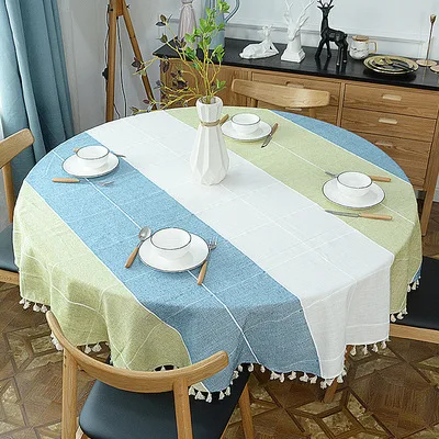 Table Cloth Plaid Cotton Linen Round Wedding Hotel Banquet Indoor Dining Room Kitchen Outdoor Decoration