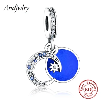 

2020 Summer 925 Sterling Silver Fit Original Charms Bracelet Pendant Moon Star Blue Enamel Beads DIY Jewelry Berloque