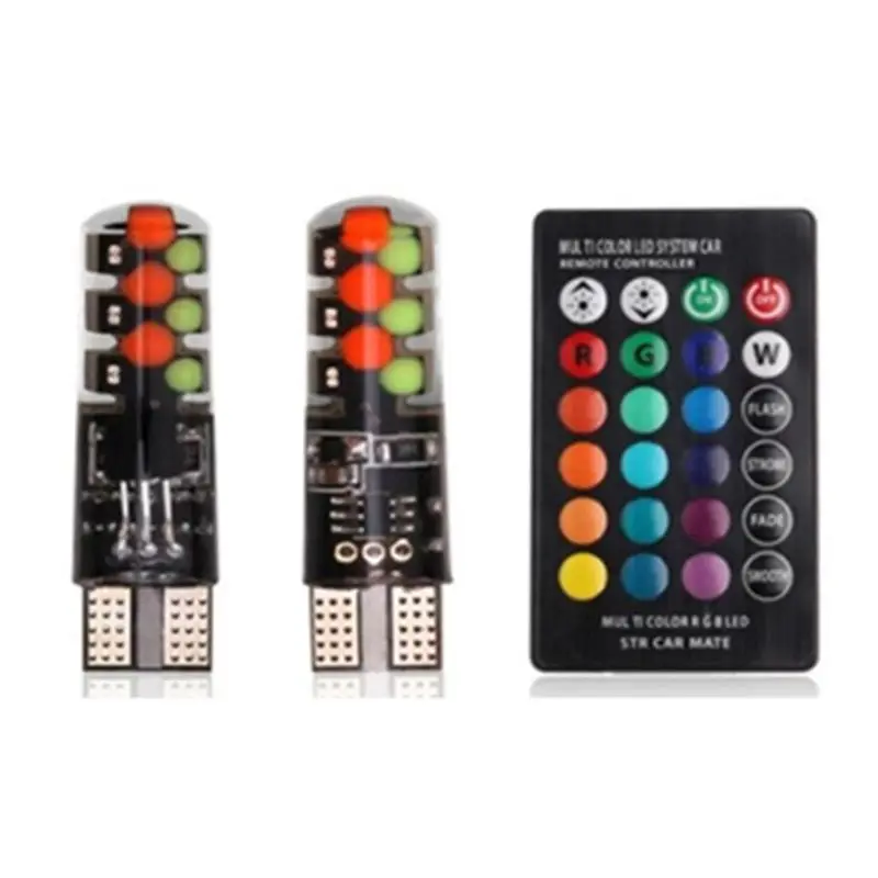 T10 W5W RGB LED 전구, 원격 제어 스트로브 플래시 자동차 주차 조명 Y5GF, 2 개