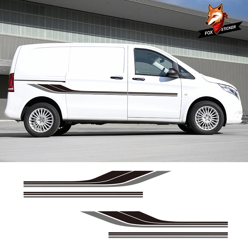 

2 Sides Universal Vinyl Decals Motorhome Stripes Camper Van Graphics Stickers For Mercedes Vito Ford Transit Renault Kang