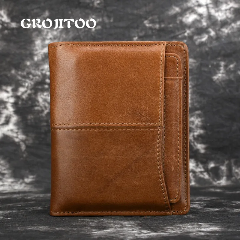 

GROJITOO Wax leather genuine leather men's wallet casual multi-card short wallet wallet