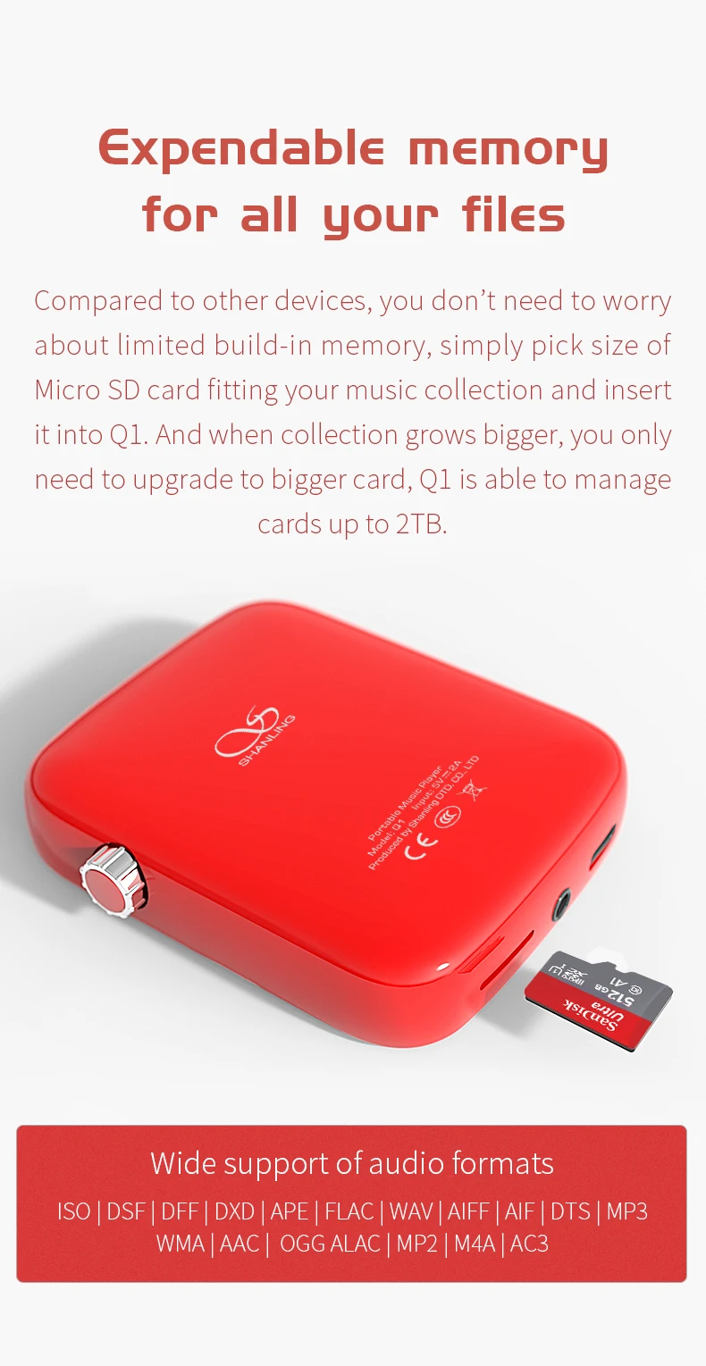 SHANLING Q1 ES9218P Hi-Res Bluetooth HIFI DAP Portable Music MP3 Player USB DAC DSD AMP LDAC APTX 32bit/384kHz