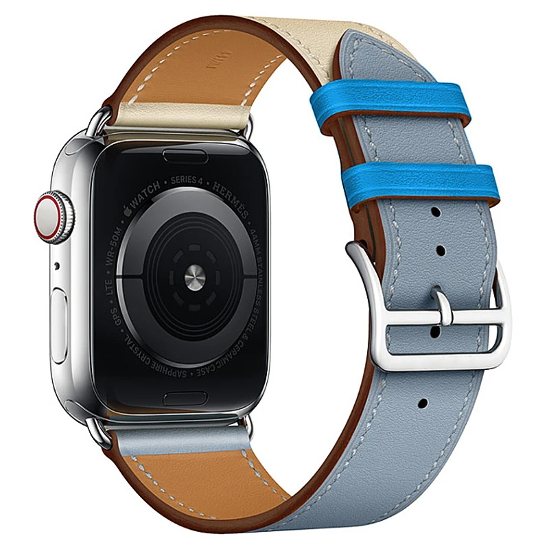Gray-blue powder whi Ремень из коровьей кожи для Apple Watch 5 band 44 мм iwatch Series 4 3 2 1 умные Аксессуары 42 мм петля 38 мм Браслет замена 40 мм - Цвет ремешка: Gray-blue powder whi