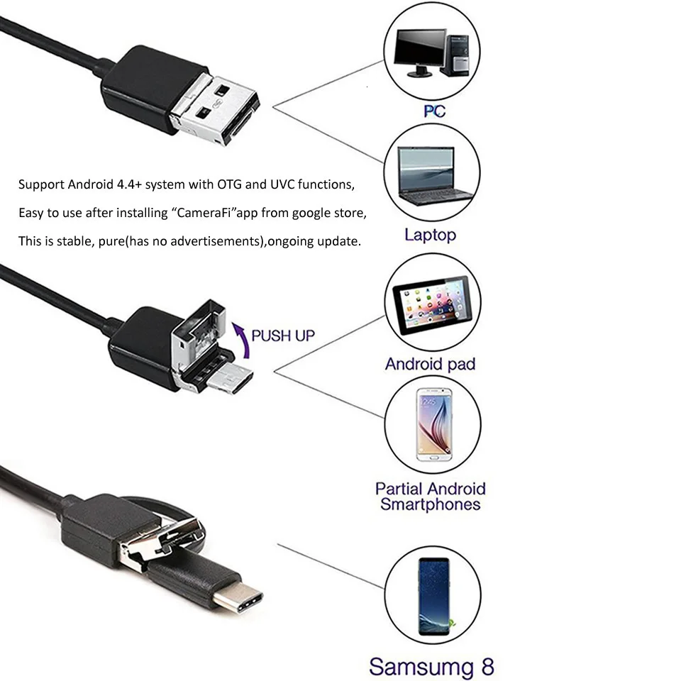 3 в 1 эндоскоп камера 7 мм USB мини видеокамеры IP67 Водонепроницаемый 6 светодиодный бороскоп Инспекционная камера для Windows Macbook PC Android