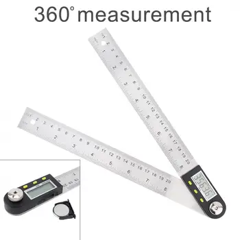 

200mm /0 - 360° Precision Multifunction Stainless Steel Digital Display Angle Ruler with LCD Screen and Switch Home Measurement