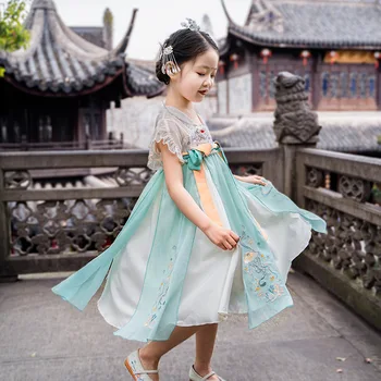 

Chinese Traditional Dance Costumes Ancient Fairy Hanfu For Girl Embroidery Kids Elegant Performance Dress New Year Tangsuit