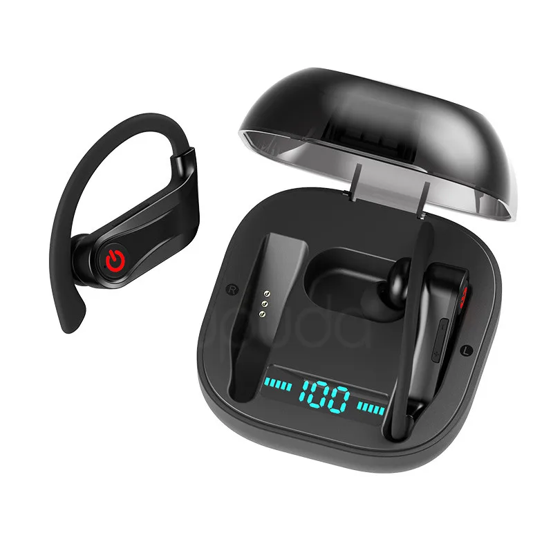 Black TWS Bluetooth V5.0 наушник с зацепкой на ухо беспроводные наушники спортивные наушники с 950 мАч зарядным чехлом для iPhone Android телефон - Цвет: Black