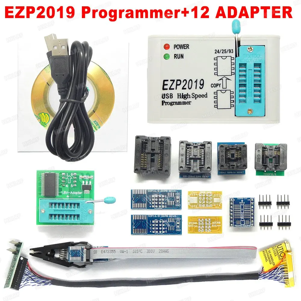 Новейший EZP2019 высокоскоростной USB SPI программатор+ 12 адаптеров Поддержка 24 25 93 EEPROM 25 флэш-чип биос - Цвет: 12 adapters