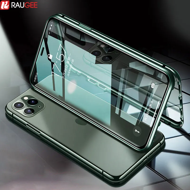 Двусторонний Магнитный чехол для iPhone 11 Pro Max, чехол на 360 °, полностью защищающий металлический чехол для телефона, стеклянная задняя крышка для iPhone 11 Pro, чехол