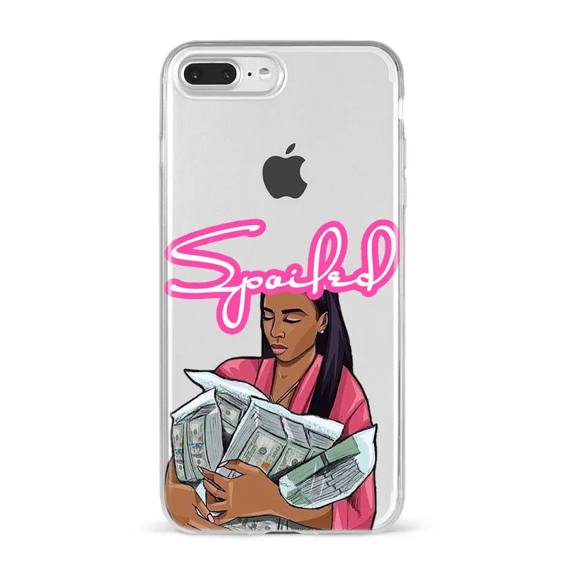 MAKE MONEY Not Friends Kash афро черная девушка Fundas чехол для iPhone X XR XS Max 8 7 6s Plus прозрачный силиконовый чехол с бантом