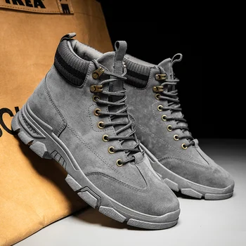 

Men High Quality Leather Boots Male Spring Casual Motorcycle Ankle Botas Hombre Men Lace-Up Basic Boots Man Fashion Men Boots