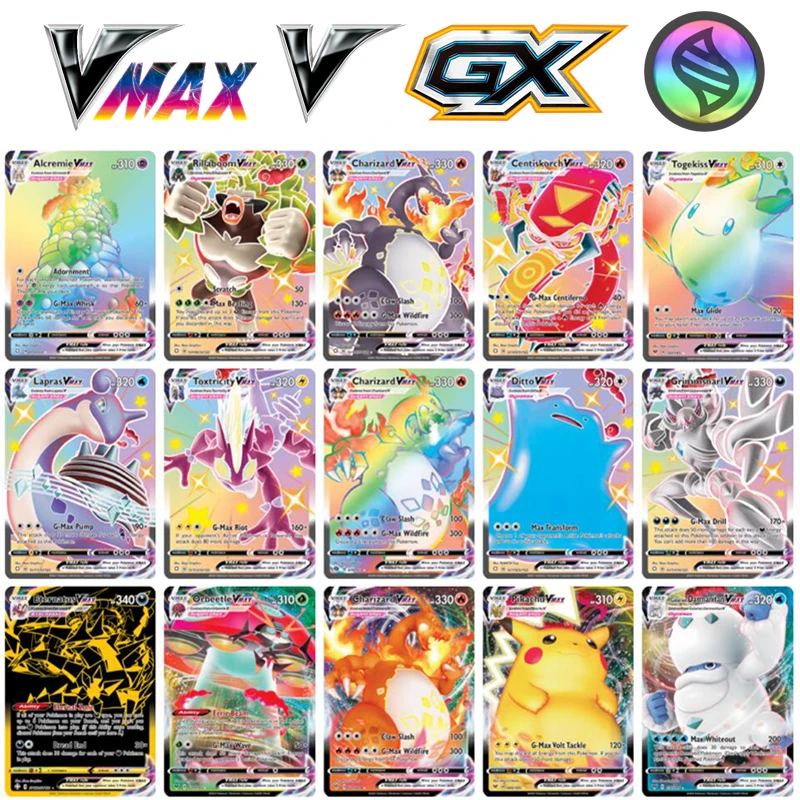 Juego de cartas de Pokemon holográficas Vmax GX Mega, juego de cartas coleccionables de energía, versión en inglés, regalo para niños, novedad de 2021