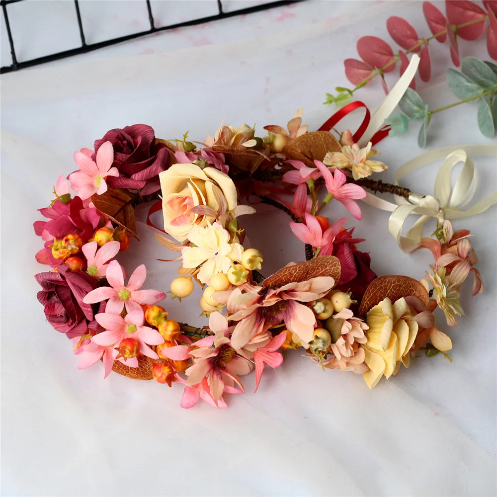 Flower Crown Wedding Bohemian Wreath Hairband Party Floral Girl Hair Accessories Flower Headband Garland Headpiece