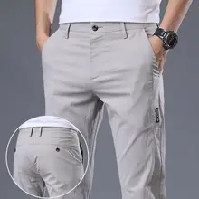  2020 Fashion Mens Casual Pants Slim Fit Trousers Formal Loose Straight Pants Straight  Pantalon Hombre Black Grey Blue 