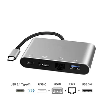 

2020 USB-C To HDMI 4K+Gigabit Ethernet (RJ45 Port)+USB Type C Hub Adapter Splitter Adapter High Quality