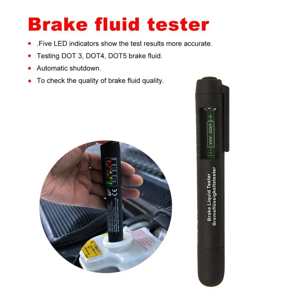 Тормозная жидкость жидкостный тестер проверки уровня Ручка Авто 5 светодиоидное для автомобиля тестирование инструмента для тестирования DOT3 DOT4 DOT5 Тормозная жидкость