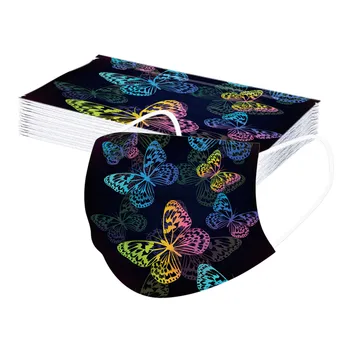 

20 Pcs Adult Face Mask Disposable Face Mask Butterfly Printed Dust Proof 3 Ply Non-woven Ear Loop Mouth Cover Mondkapjes Masque