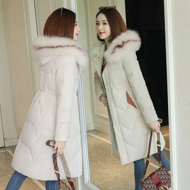 Beige-2 25 градусов, зимние женские меховые парки, толстые, теплые, с большим меховым воротником, с капюшоном, куртки, пальто, парки, верхняя одежда, куртки, большие размеры - Цвет: Beige-2