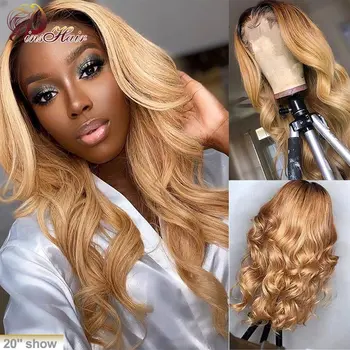 

Body Wave Lace Front Human Hair Wig Brazilian Honey Blonde 13*4 Lace Front Wig Ombre 1B/27 Pre Plucked Pinshair Remy Hair 150