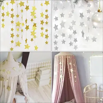 

Silver Gold Star Paper Garland Banner 2m Romantic Wedding Wall Hanging Birthday Party Banner Handmade Children Room Home Decor