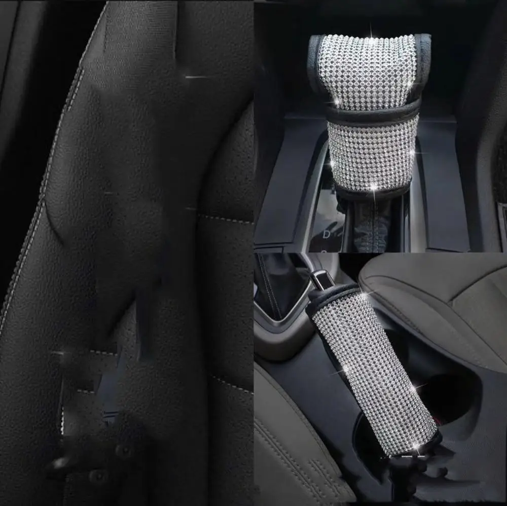 Car Gear Shift Collars Diamond Crystal Car Handbrake Cover Auto Steering Wheel Cover Seat Belt Cover Neck Pillows Seat Cushions - Название цвета: 2 pieces