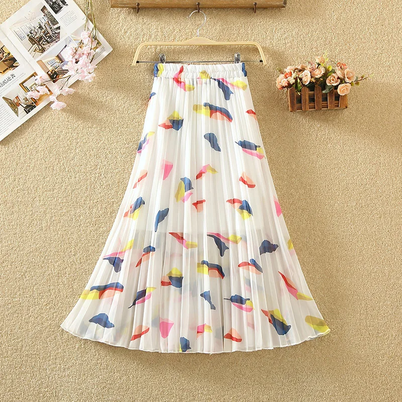 Летняя женская длинная Плиссированная юбка с цветочным принтом праздничная