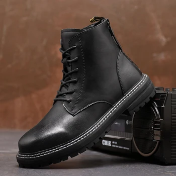 

High Quality Mens Boots Genuine Leather Spring Autumn Men Casual Ankle Boots Outdoor Fashion Shoes Cowboy Botas Lace-Up Footwear