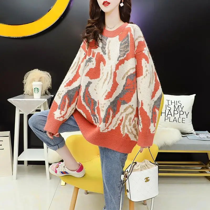 

Womens korean Fashon Street wear Loose Oversized Print Pullover Sweaters Knited Outerwear New Styles 2020