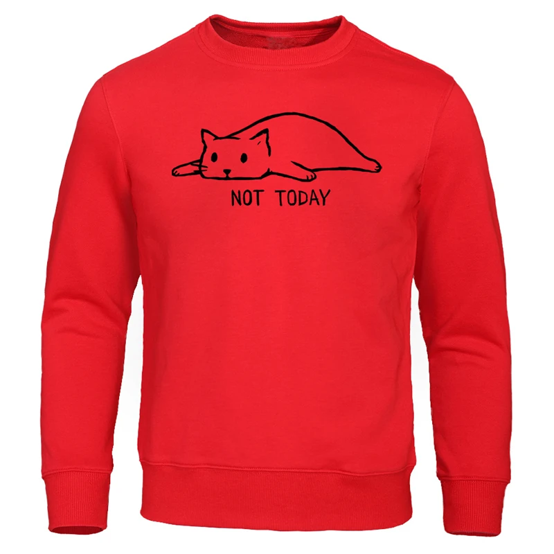 Not Today Print Men's Hoodies Fashion Lazy Cat Men Sweatshirts Hip Hop funny Male Sweatshirt Autumn Pullover Tracksuit