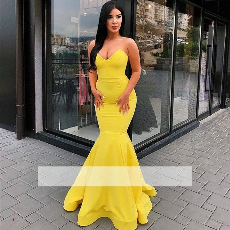 

Yellow Prom Dress 2019 Mermaid Sweetheart Sexy Backless Long Prom Gown Evening Dresses Robe De Soiree